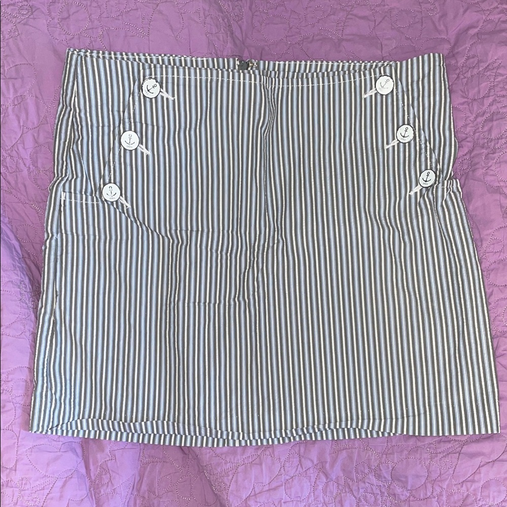 Tommy Hilfiger Green, Blue, and White Striped Mini Skirt - Uni Pocket in Front